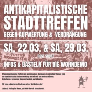 Antikapitalistisches Stadttreffen: Basteln & Infos zur Wohndemo